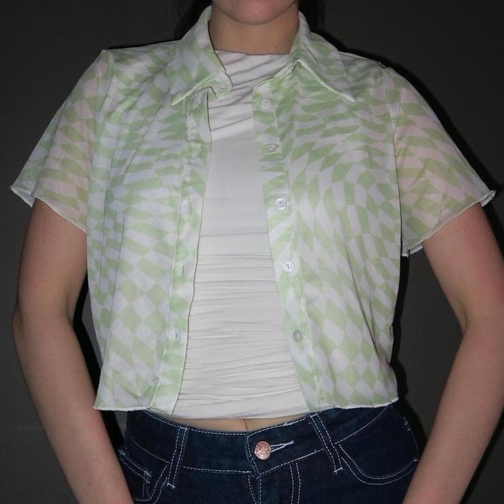 Sage Green and White Mesh Crop top